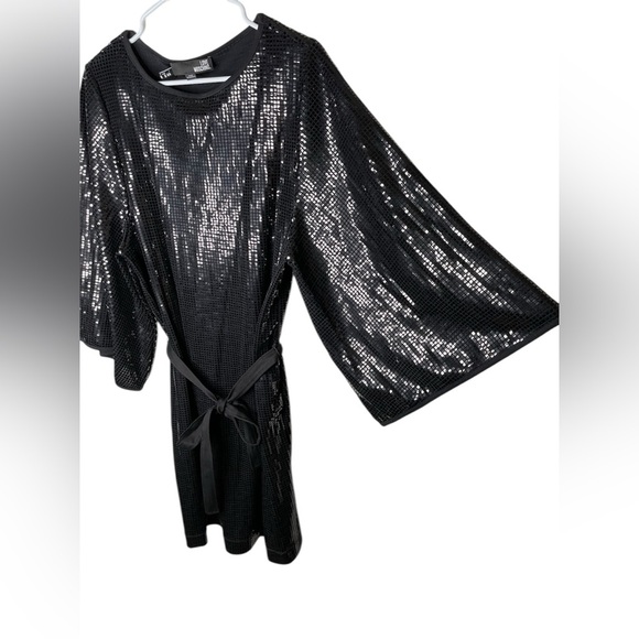 Love Moschino Sequins Sparkle Dress Women's Size 44 (US 8) Black Wide Sleeves - Picture 3 of 11